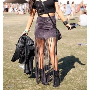 SOLD!  Nollie Tie-Dye Fringe High Waist Maxi Skirt